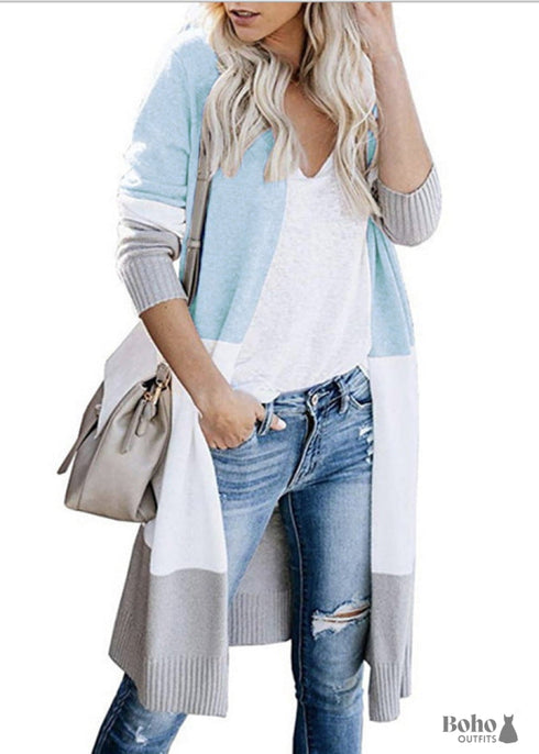 Boho 3-Color Striped Long Cardigan