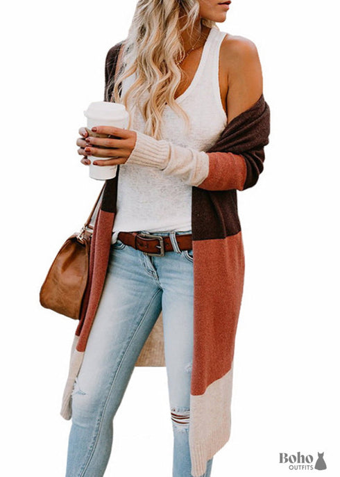 Boho 3-Color Striped Long Cardigan