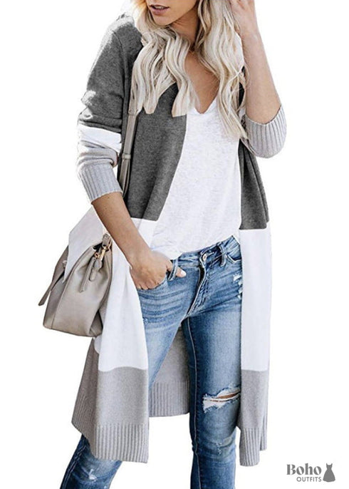 Boho 3-Color Striped Long Cardigan