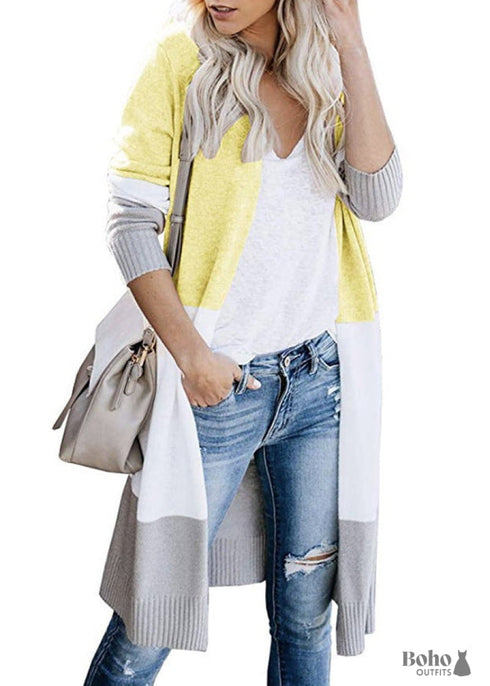 Boho 3-Color Striped Long Cardigan