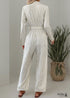 Boho Apricot V-Neck Striped Lace-Up Jumpsuit