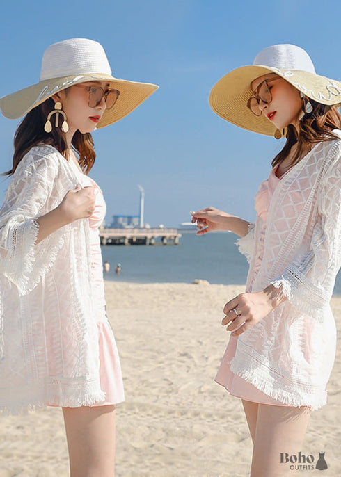 Boho Beach OuterwearLace Tassel Chiffon Shirt