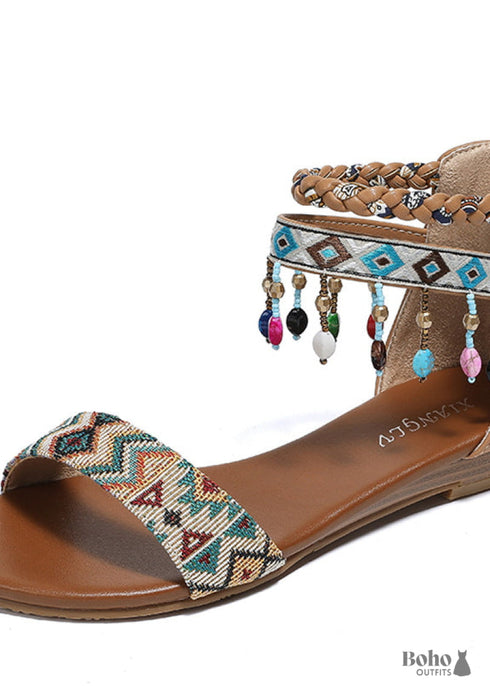 Boho Beaded Zip-Back Flat Sandals