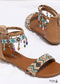 Sandalias planas con cremallera y cuentas estilo bohemio