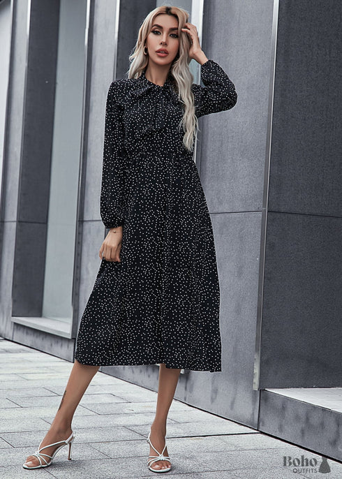 boho black white polka dot dress