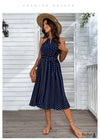 Vestido playero midi bohemio azul con lunares y tirantes Jia