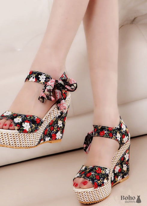 Boho Bow Wedge Sandals