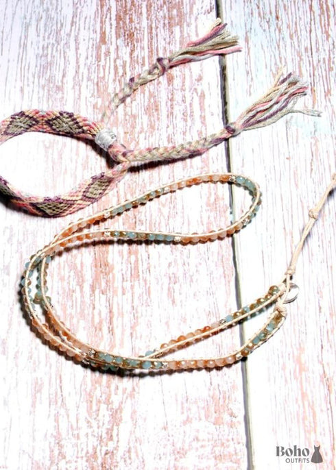 Pulsera Boho, Pulsera de Cristal, Rosa Pastel