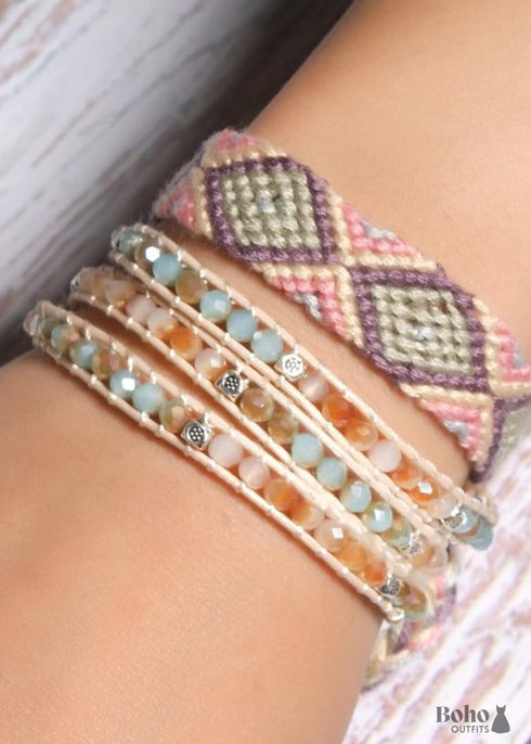Pulsera Boho, Pulsera de Cristal, Rosa Pastel