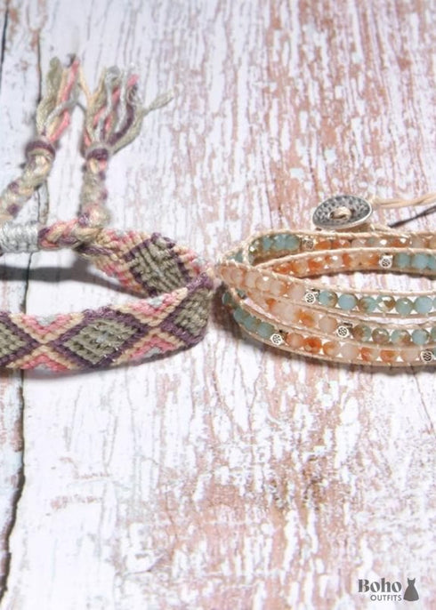 Pulsera Boho, Pulsera de Cristal, Rosa Pastel