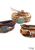 Boho Bracelet, RH 5 Layers Leather Wrap Bracelet, Mixed Natural Stones & Crystal Stone Blue