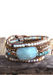 Boho Bracelet, RH 5 Layers Leather Wrap Bracelet, Mixed Natural Stones & Crystal Stone Blue
