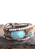 Boho Bracelet, RH 5 Layers Leather Wrap Bracelet, Mixed Natural Stones & Crystal Stone Blue