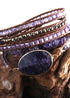 Boho Bracelet, RH 5 Layers Leather Wrap Bracelet, Mixed Natural Stones & Crystal Stone Blue