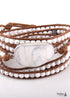 Boho Bracelet, RH 5 Layers Leather Wrap Bracelet, Natural Stones, Blue, White, Brown