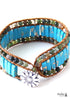 Pulsera Boho, Pulsera de Cuero RH, Loto Azul Rosa