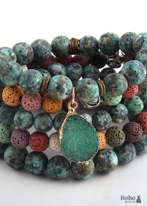 Pulsera Boho, Conjunto de Pulsera RH, Bola de Circonita Cúbica, Bola de Piedras Naturales en Blanco y Negro