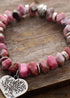 Pulsera Boho, Pulsera Elástica, Rodonita Corazón Rosa