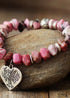 Pulsera Boho, Pulsera Elástica, Rodonita Corazón Rosa
