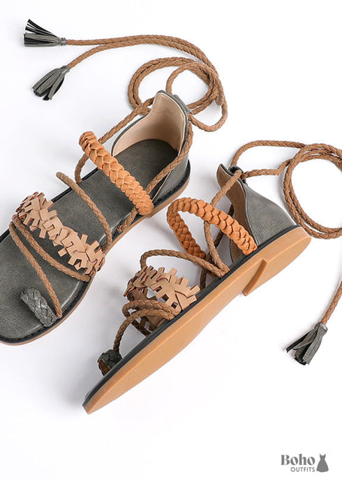 Boho Braided Lace-Up Sandals