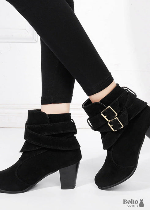 Boho Buckle Chunky Heel Boots