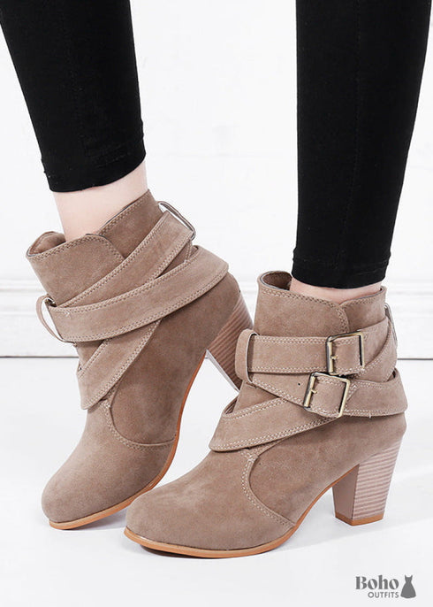 Boho Buckle Chunky Heel Boots