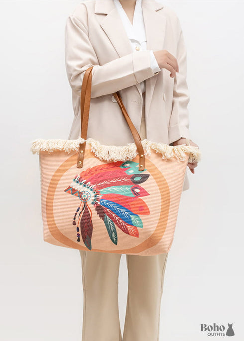 Bolso de hombro de lona estilo bohemio