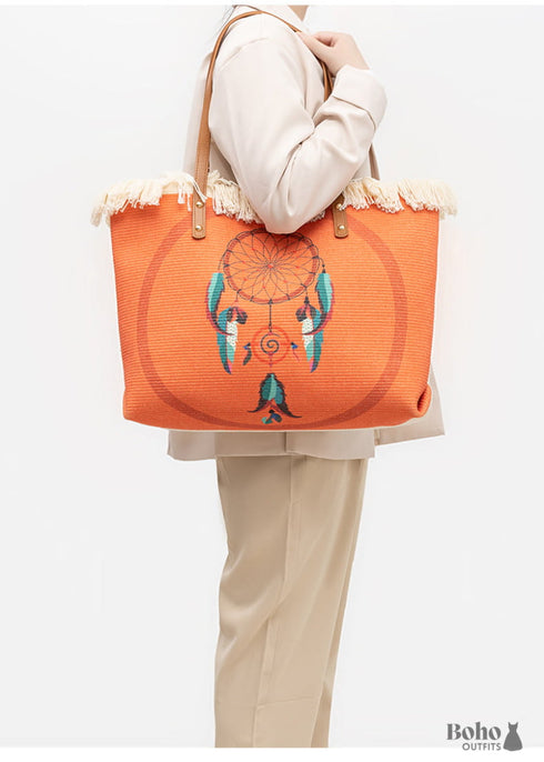 Bolso de hombro de lona estilo bohemio