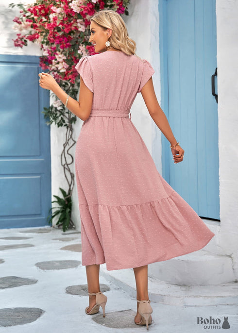 Boho Casual Tied Waist Dress Angela