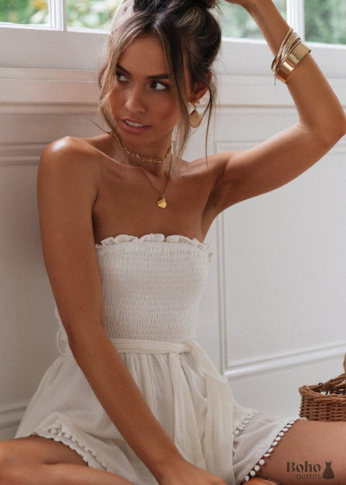 Boho Cotton and Linen Ruffled Tie-neck Dress