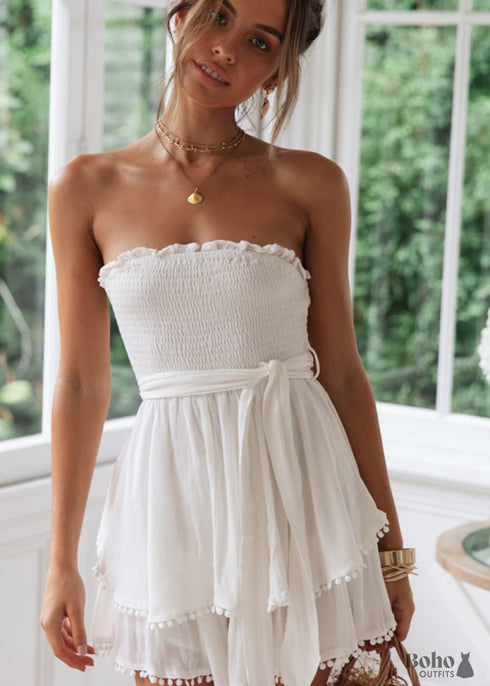 Boho Cotton and Linen Ruffled Tie-neck Dress