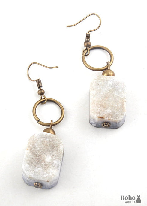 Pendientes bohemios, pendientes colgantes RH, drusa en negro, blanco y morado