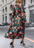 Boho Fall Green Print Long Sleeve Dress