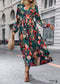Boho Fall Green Print Long Sleeve Dress