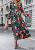 Boho Fall Green Print Long Sleeve Dress