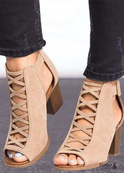 Boho Fish Mouth Thick Heels