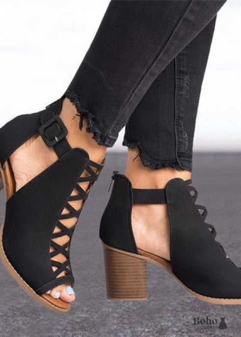 Boho Fish Mouth Thick Heels