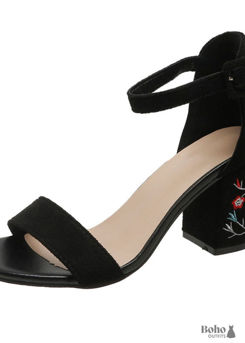 Boho Floral Heeled Open Sandals