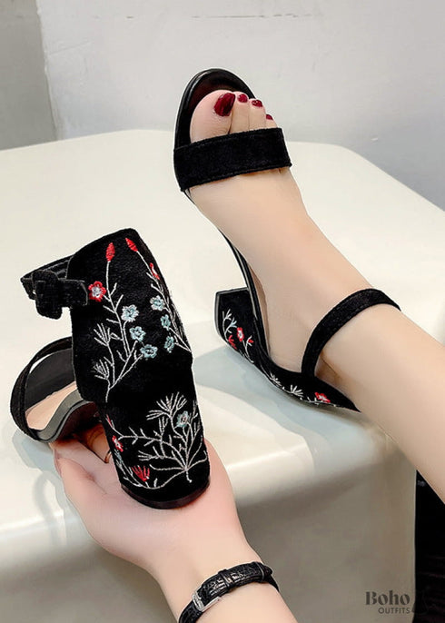 Boho Floral Heeled Open Sandals