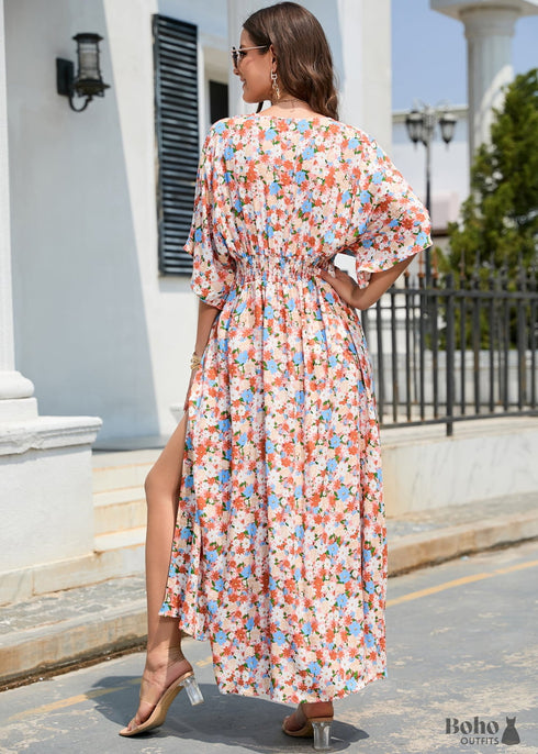 Boho Floral Slit Waist Dress Seaside Vacation Ava