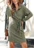 Boho Green Lapel Zipper Long Sleeve Dress