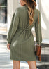 Boho Green Lapel Zipper Long Sleeve Dress