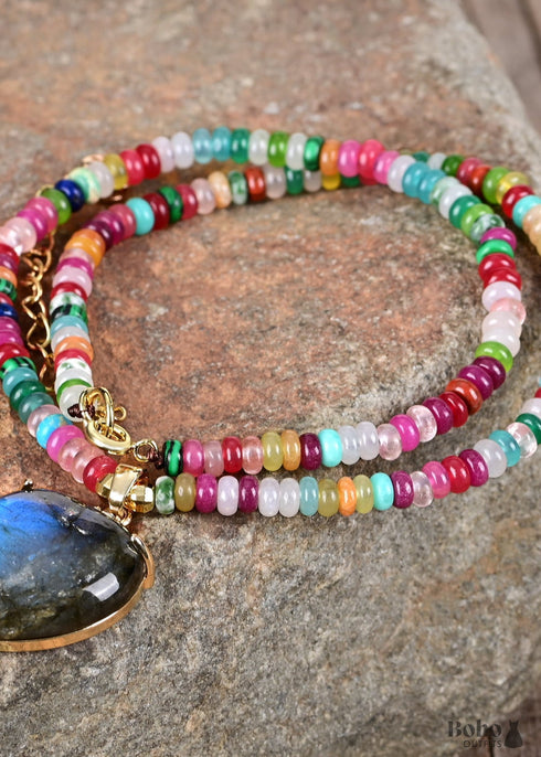 Boho Heart Colorful Glitter Stone Bead Necklace