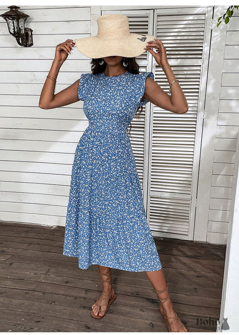 Boho High Waist Summer Midi Floral Dress Bella