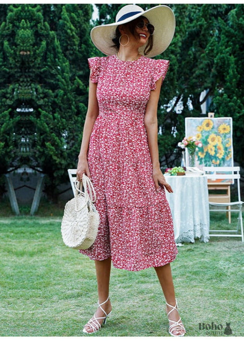Boho High Waist Summer Midi Floral Dress Bella