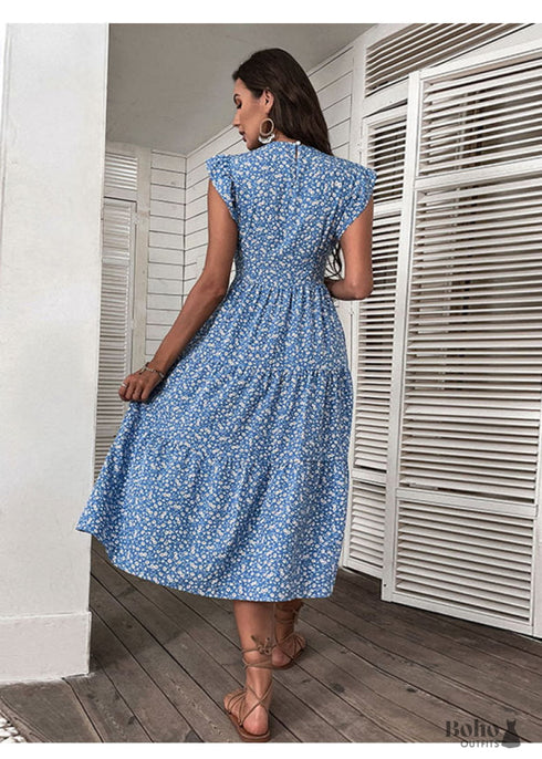 Boho High Waist Summer Midi Floral Dress Bella