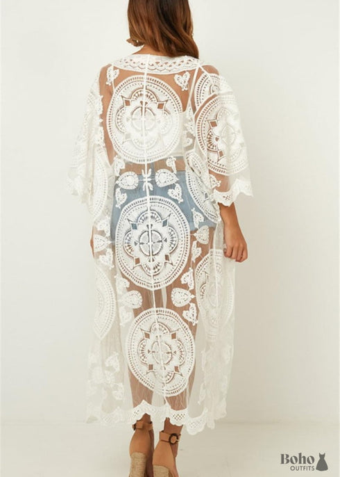 Boho Lace Embroidered Cardigan Gown Steph