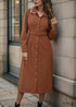 Boho Lapel Long Sleeve Corduroy Dress