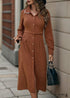 Boho Lapel Long Sleeve Corduroy Dress