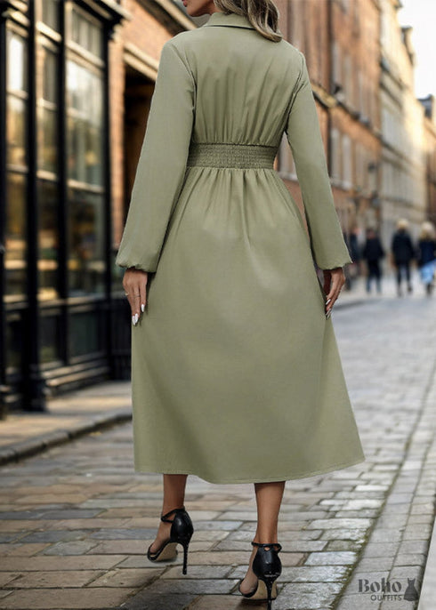 Boho Lapel Waist Cardigan Button Shirt Dress